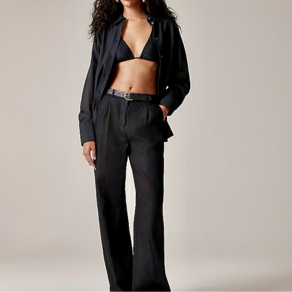 NWT J.Crew Wide-leg Essential pant in Linen size 2 black